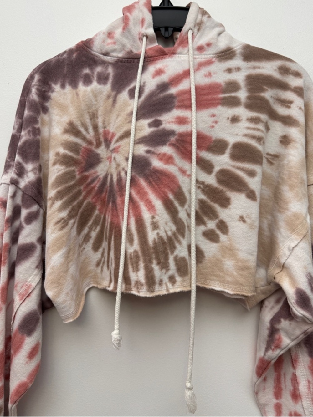 Aeropostale Tie-Dye Cropped Hoodie - Red, Brown, Cream